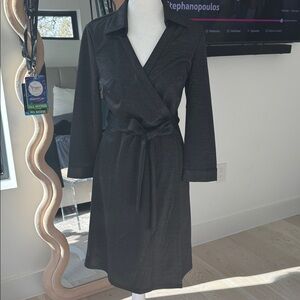 Elegant Julie Brown Metallic Black Wrap Dress